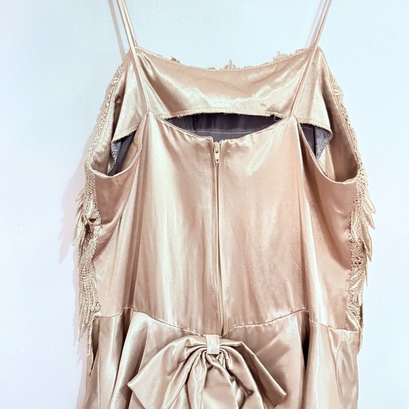 Vintage Bronze Mini Dress w Gorgeous Fringed Lace & Tiered Ruffle Skirt - Picture 9 of 15